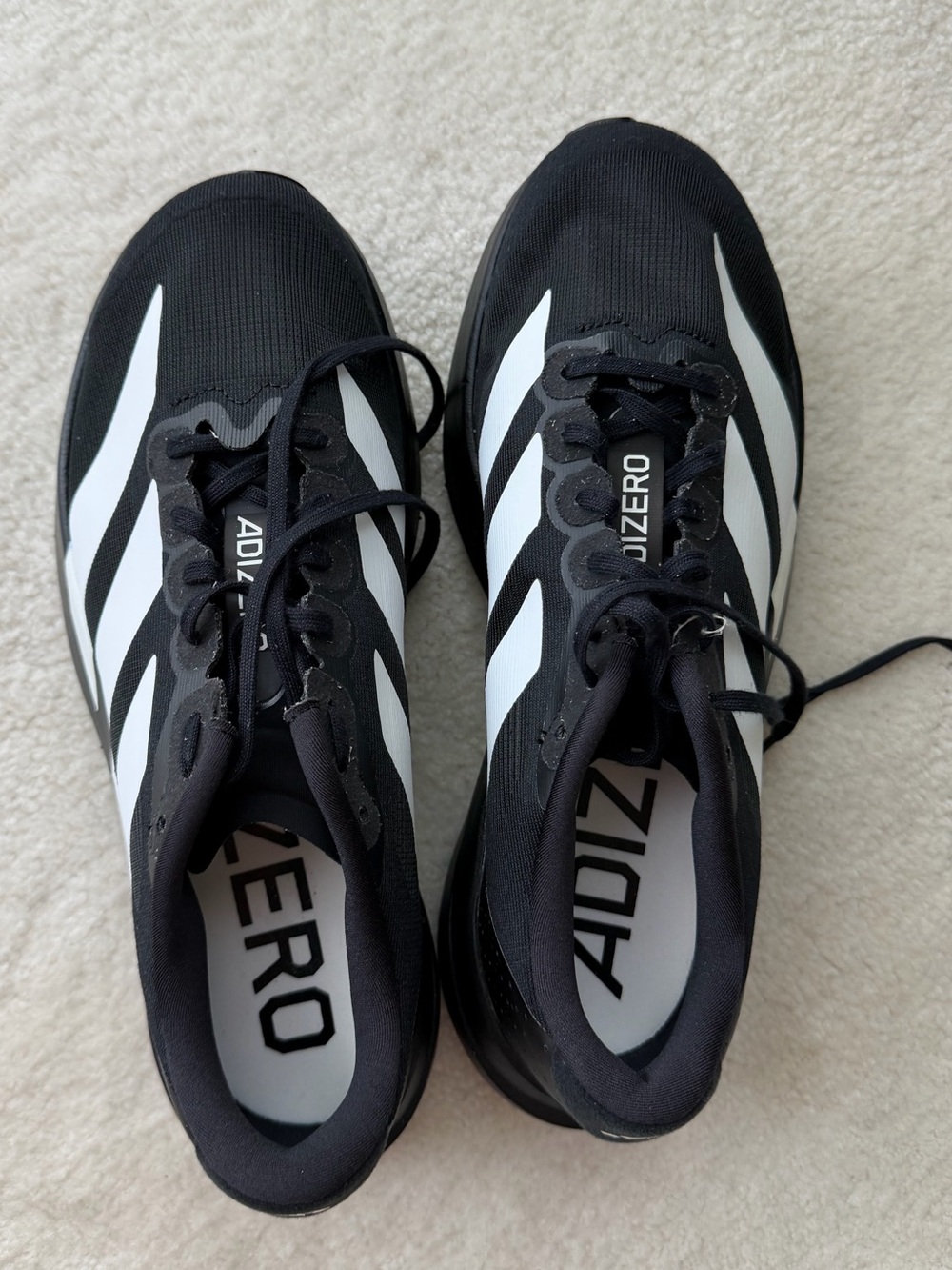 New Adidas Adizero Men's Black White Lightweight Running Shoes